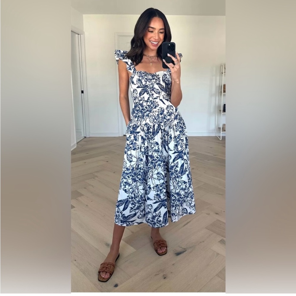 Abercrombie & fitch ruffle strap smocked midi dress